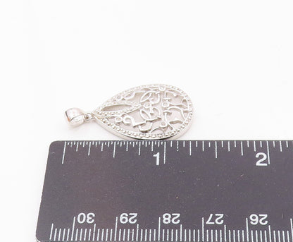 925 Sterling Silver  Vintage Genuine Diamonds Tear Drop Swirl Pendant  PT19271