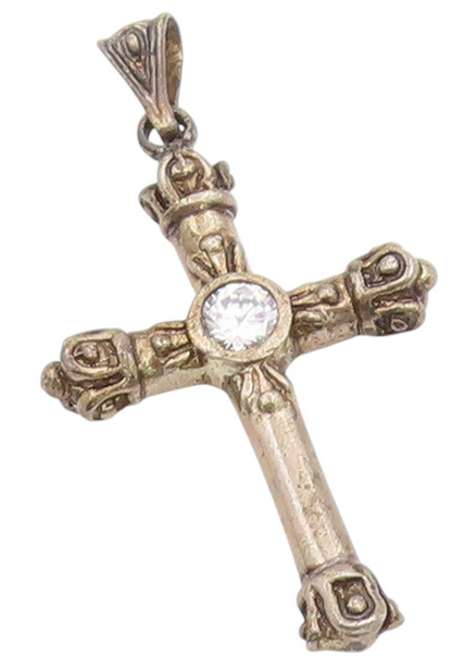 925 Sterling Silver Vintage Pendant Round CZ Bold Religious Cross Charm  PT25830
