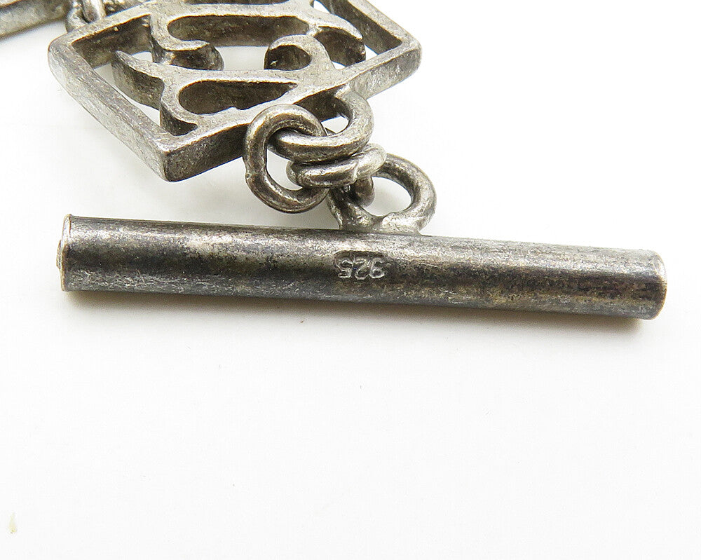925 Sterling Silver  Vintage Chinese Characters Square Chain Bracelet  BT7072
