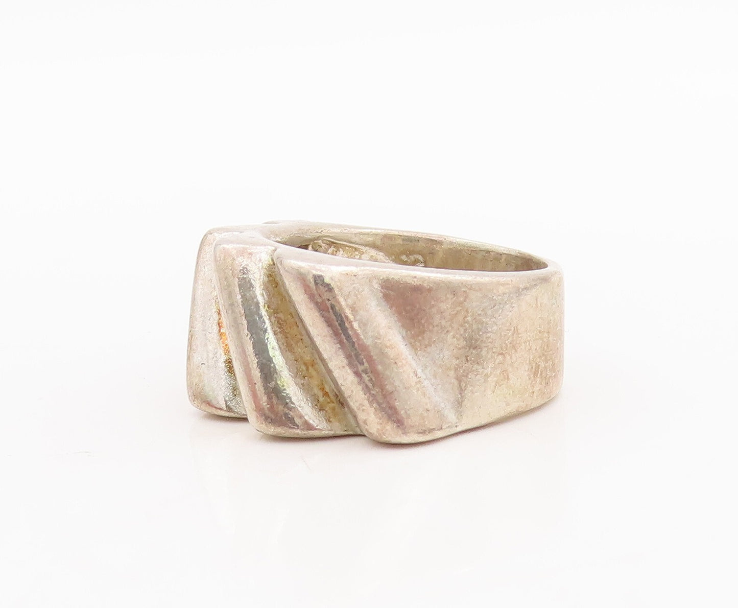 925 Sterling Silver Vintage Ring Solid Italic Grooved Cylinders  Sz 7  RG28749