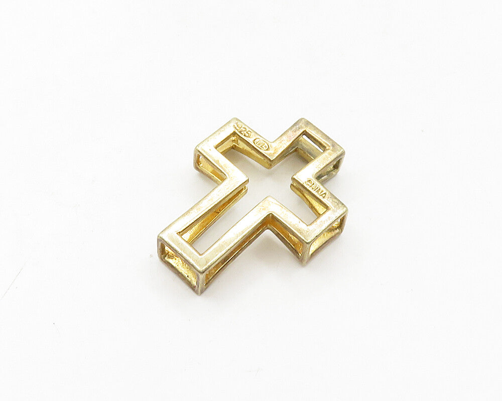 925 Silver  Vintage Genuine Diamond Two Tone Religious Cross Pendant  PT15145