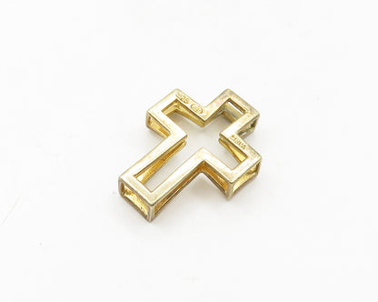 925 Silver  Vintage Genuine Diamond Two Tone Religious Cross Pendant  PT15145