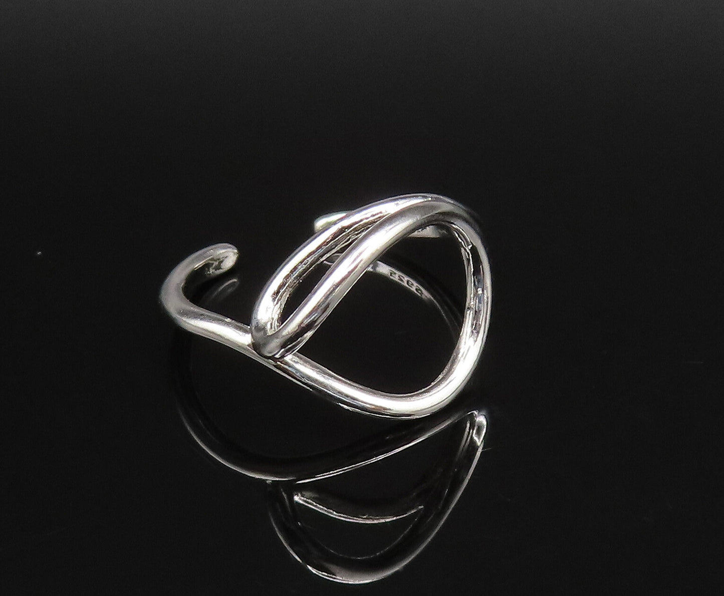 925 Silver  Vintage Minimalist Dainty Open Swirl Adjustable Ring Sz 7  RG25679