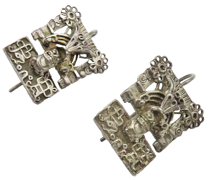 925 Sterling Silver  Vintage Antique Face Mask Floral Drop Earrings  EG7666