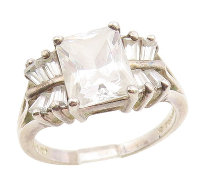 925 Sterling Silver Vintage Ring Minimalist CZ Statement Band  Sz 10  RG35005