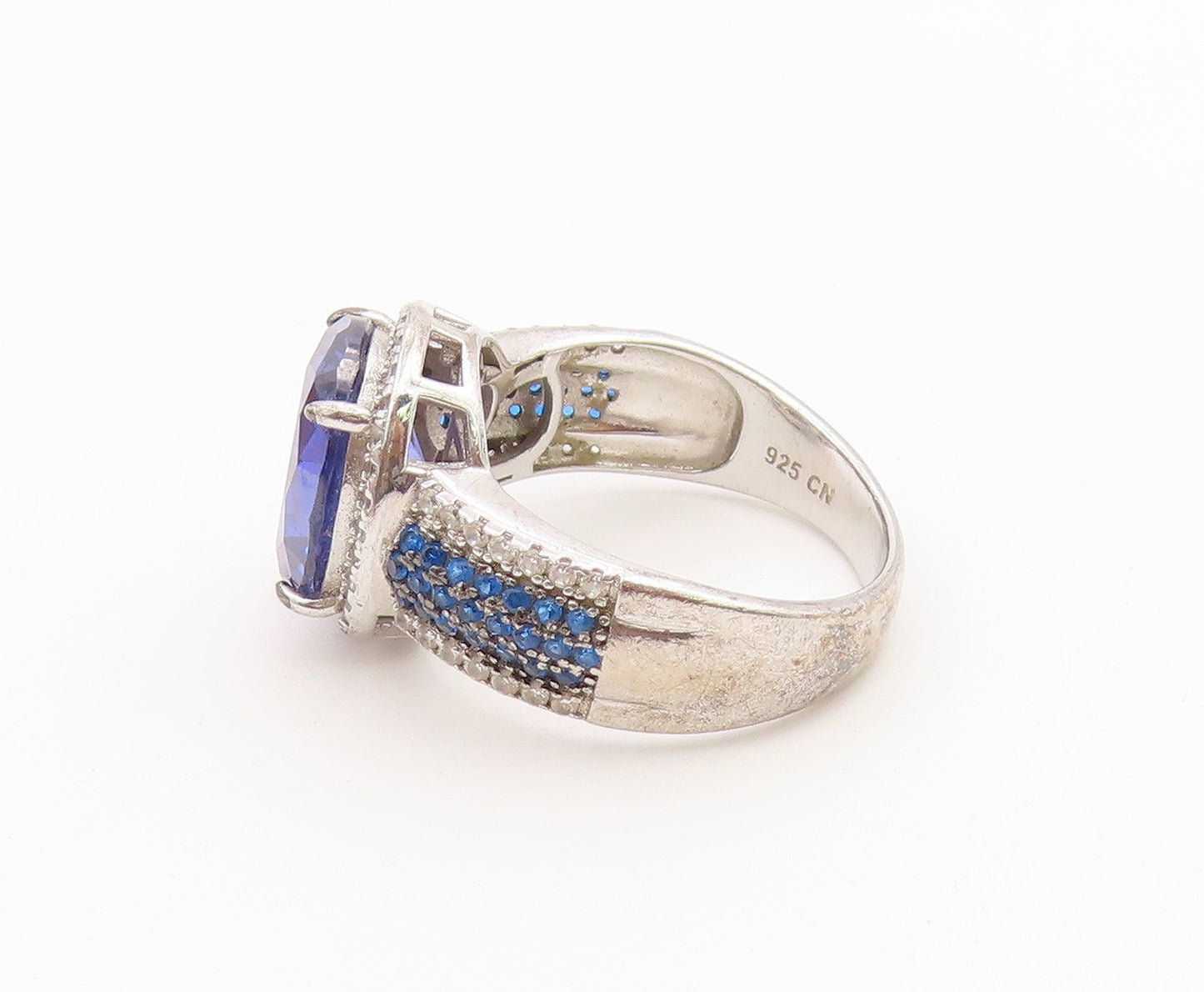 925 Sterling Silver Vintage Ring Tanzanite & Topaz Statement Band  Sz 7  RG36750