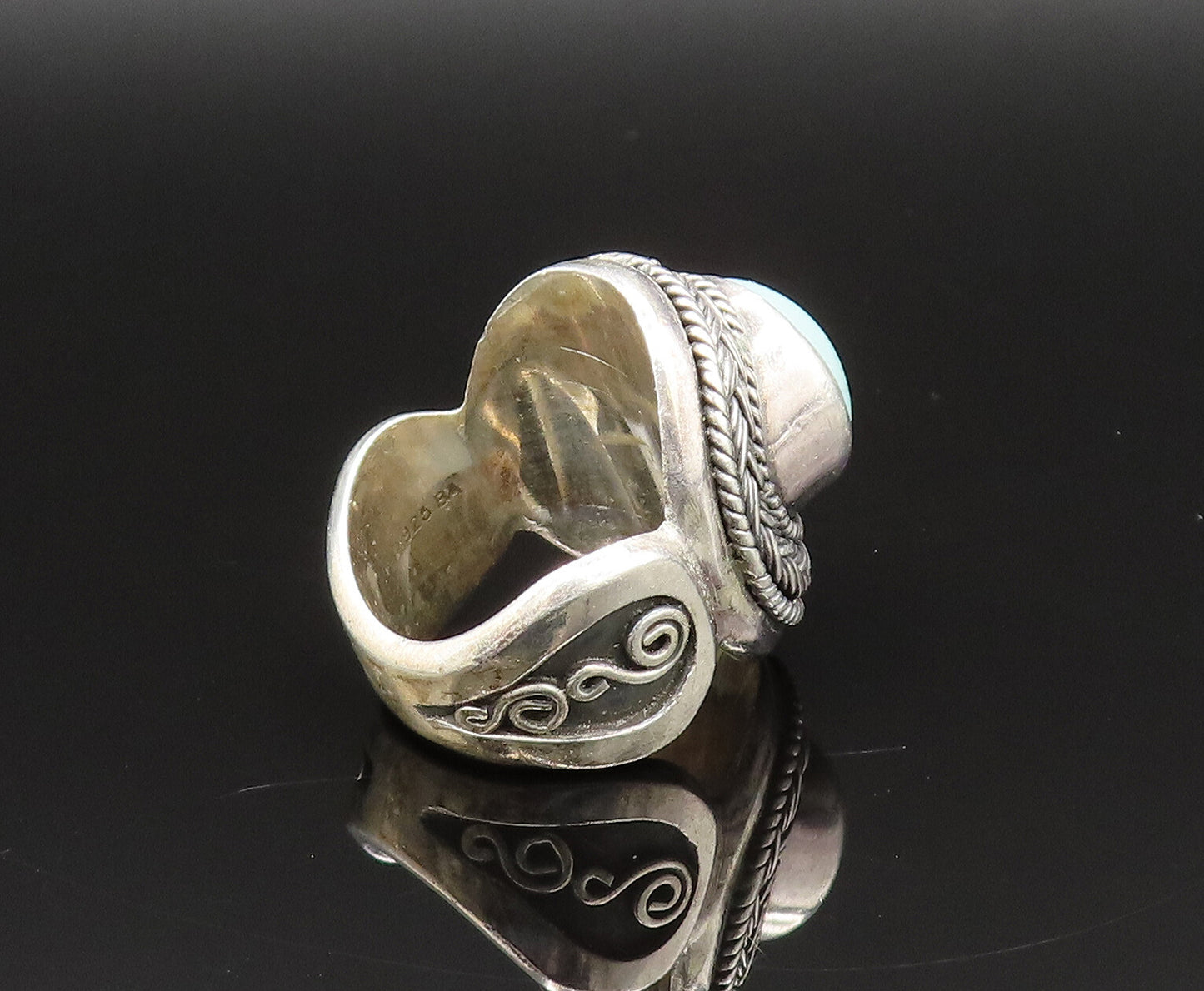 BALI 925 Silver  Vintage Braided & Rope Twist Larimar Ring Sz 7  RG25597