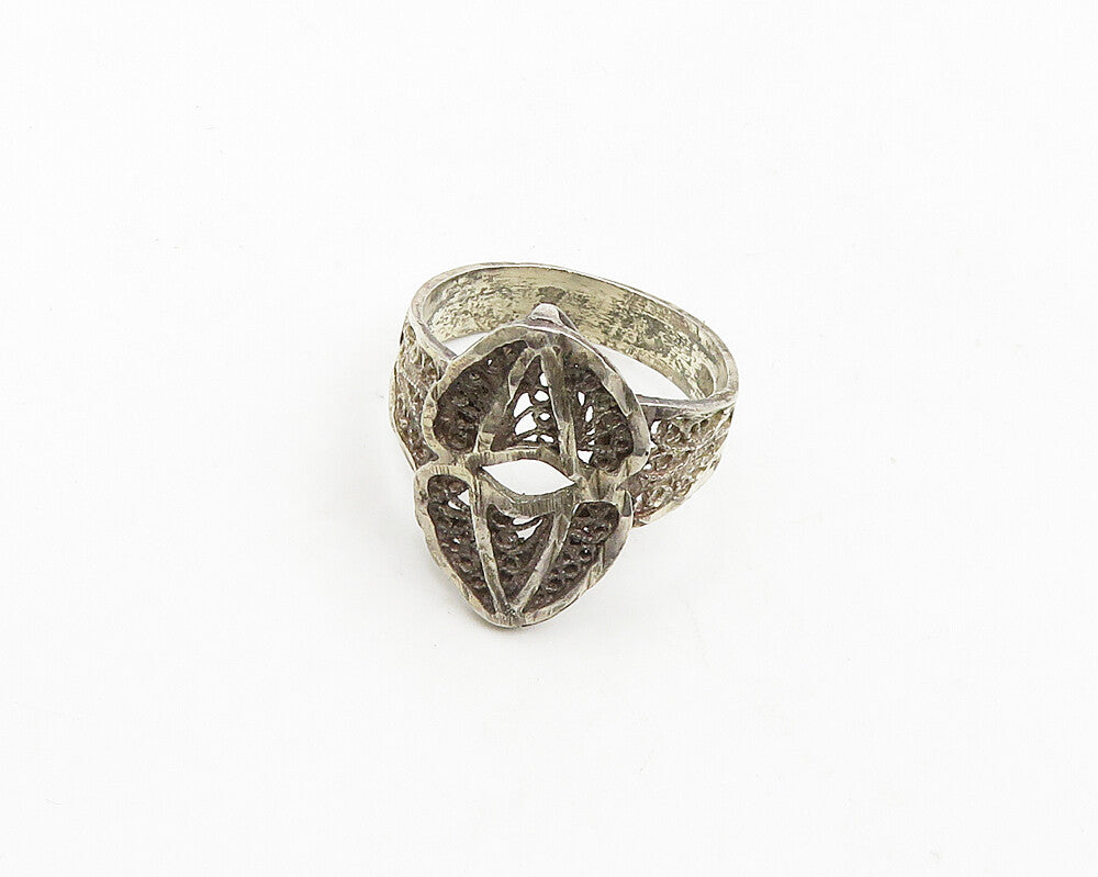 925 Sterling Silver  Vintage Dark Tone Filigree Band Ring Sz 7.5  RG18641