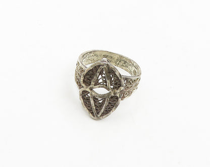 925 Sterling Silver  Vintage Dark Tone Filigree Band Ring Sz 7.5  RG18641