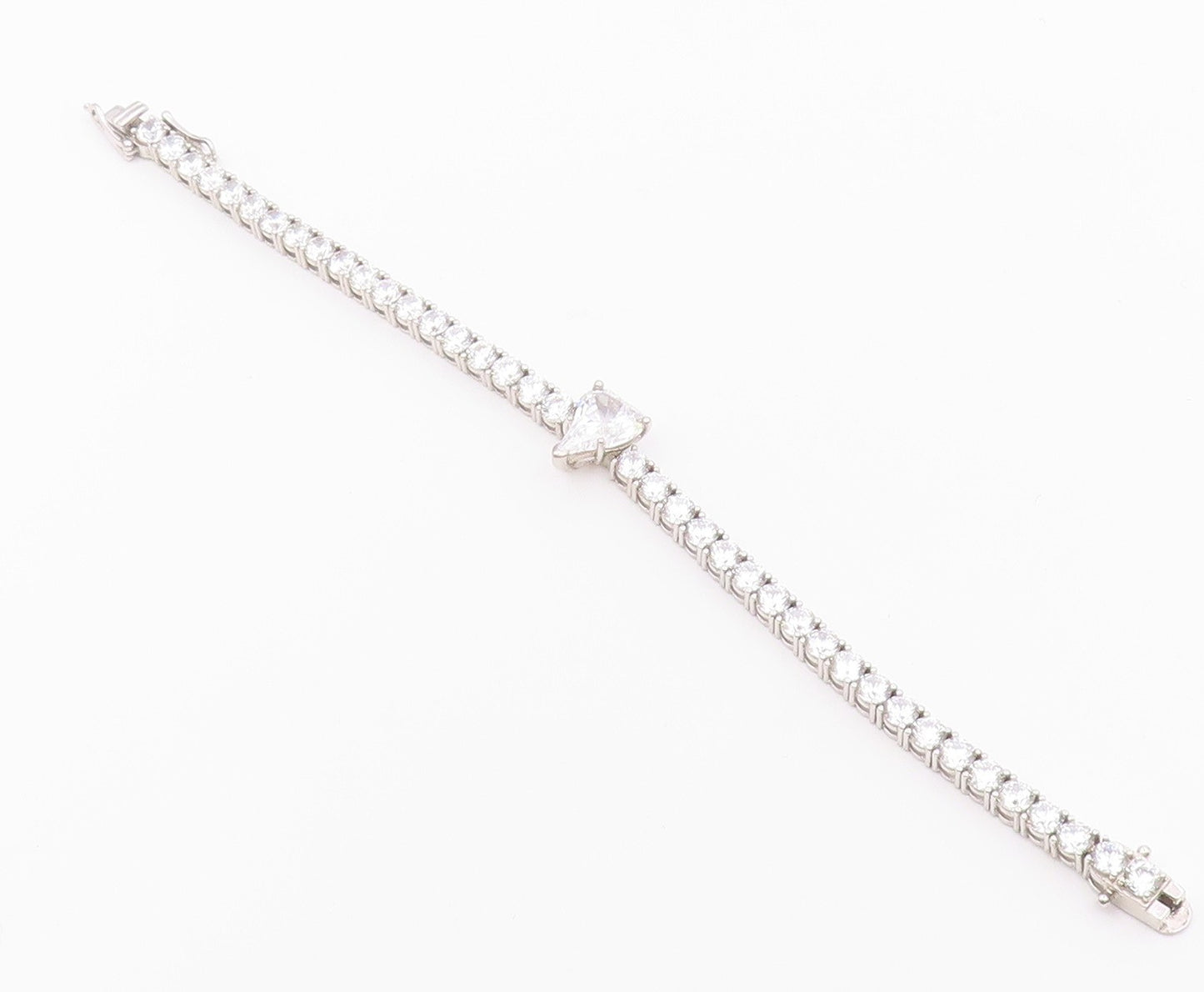 925 Sterling Silver Vintage Bracelet Heart Cut CZ Main Stone & CZ Band  BT10203