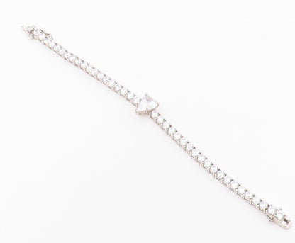925 Sterling Silver Vintage Bracelet Heart Cut CZ Main Stone & CZ Band  BT10203