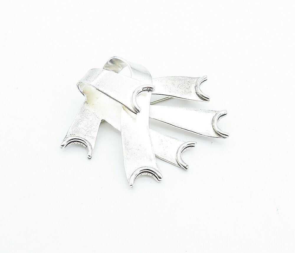 MEXICO 925 Sterling Silver  Vintage Shiny Ribbons Motif Brooch Pin  BP1178