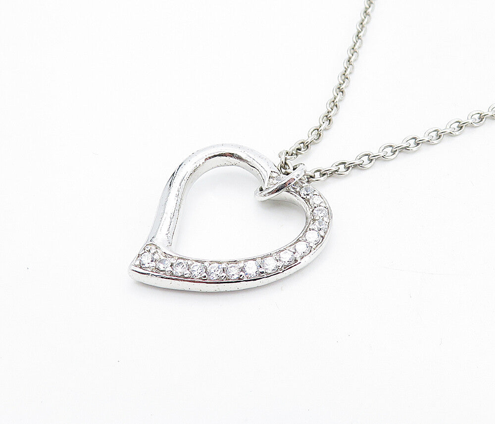925 Sterling Silver  Cubic Zirconia Open Love Heart Chain Necklace  NE1368
