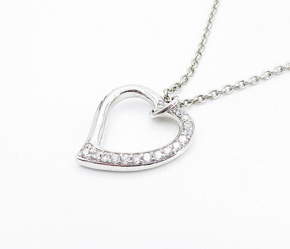 925 Sterling Silver  Cubic Zirconia Open Love Heart Chain Necklace  NE1368