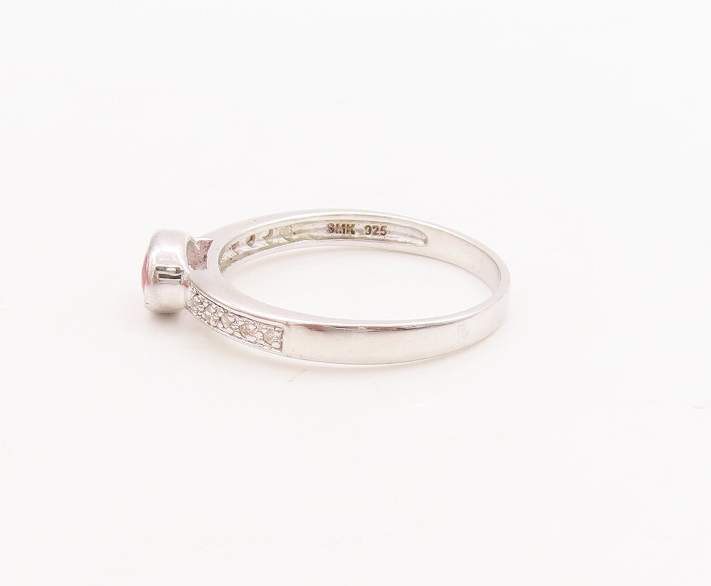 925 Sterling Silver Vintage Ring Oval Cut Ruby Real Diamonds Inlay Sz 8 RG29234