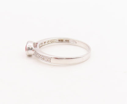 925 Sterling Silver Vintage Ring Oval Cut Ruby Real Diamonds Inlay Sz 8 RG29234
