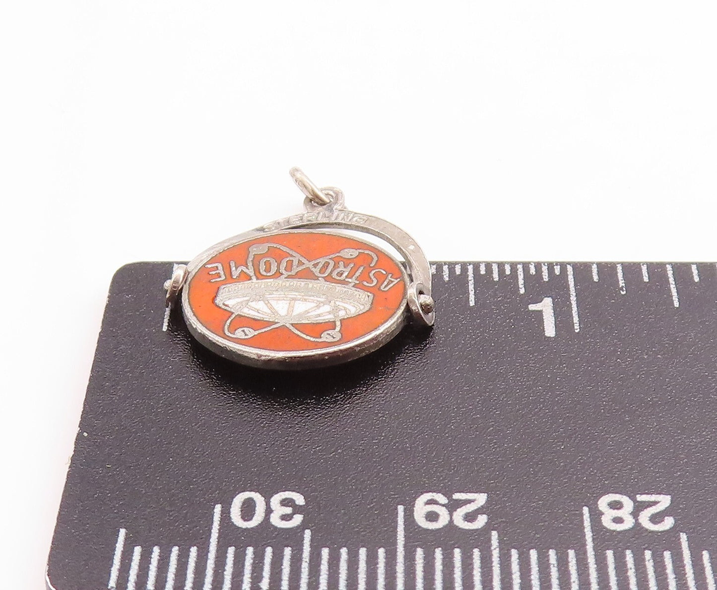 925 Sterling Silver Vintage Pendant Orange Enameled Spaceship  PT23739