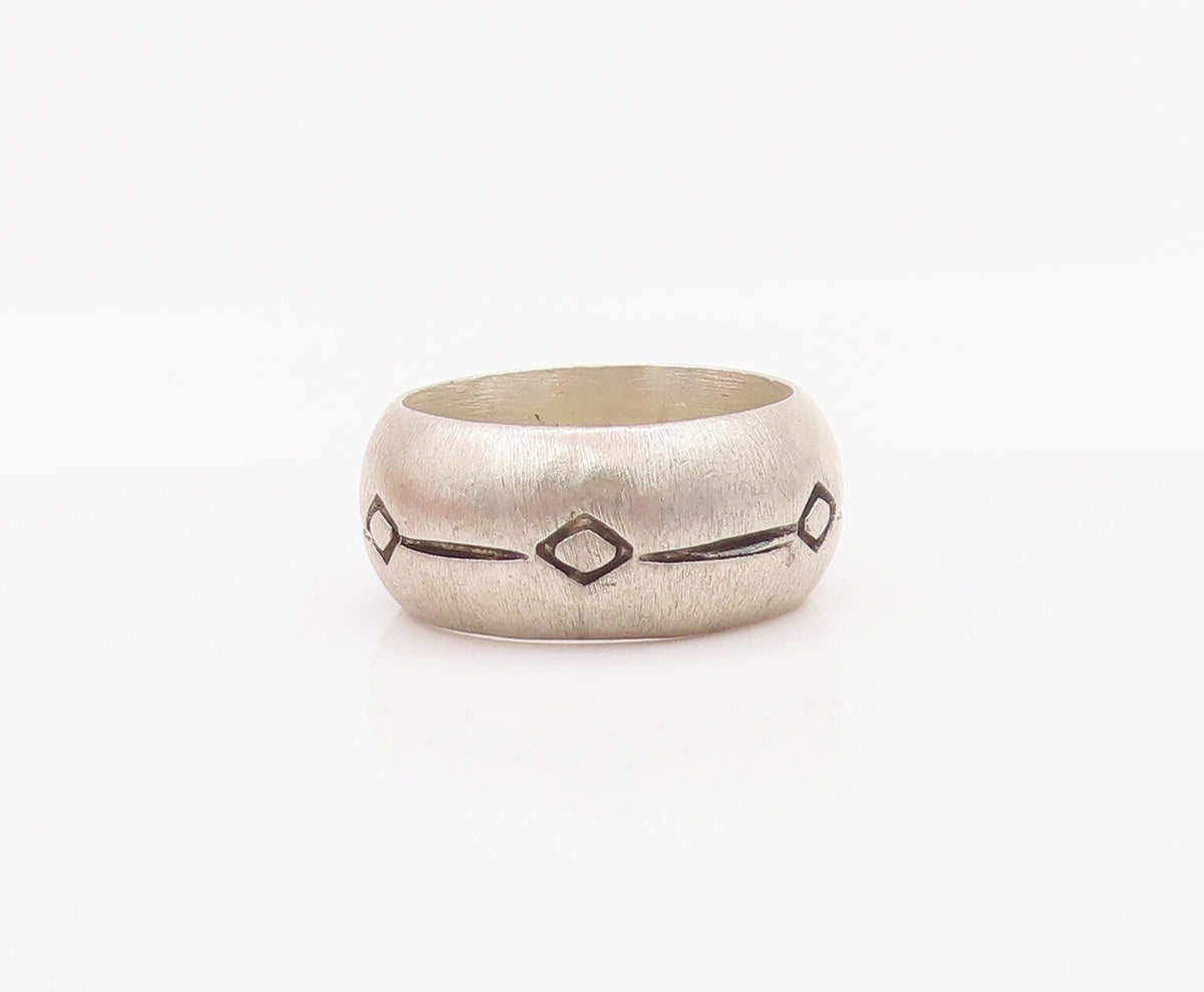 925 Sterling Silver Vintage Ring VERSANI Solid Etched Square & Line Sz 6 RG28143