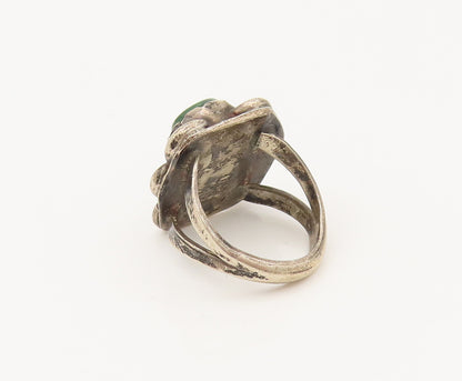 NAVAJO 925 Silver  Vintage Malachite Bear Split Shank Ring Sz 4  RG26411