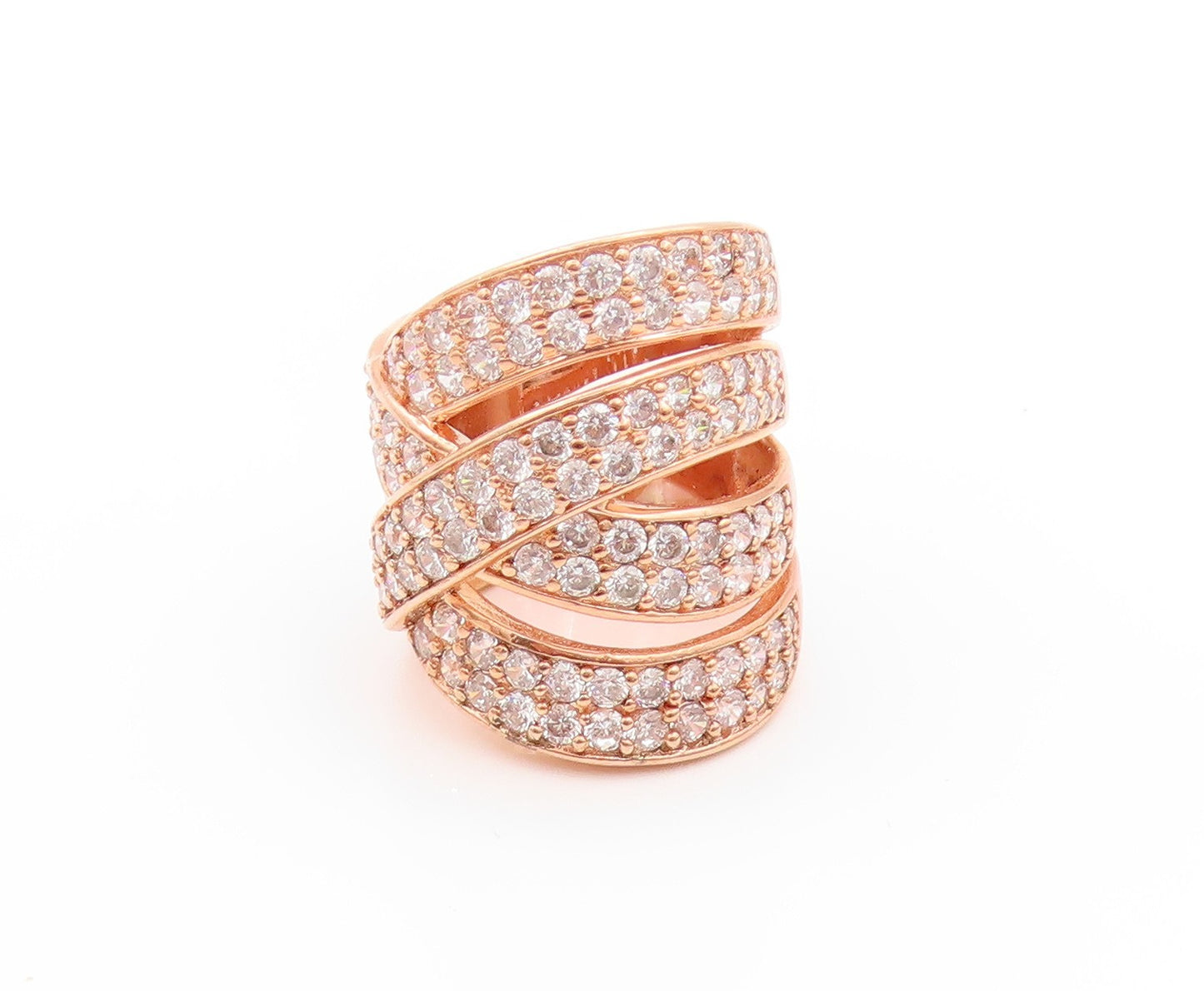 925 Sterling Silver Vintage Ring Rose Gold Plated Modernist CZ Band Sz 5 RG32776