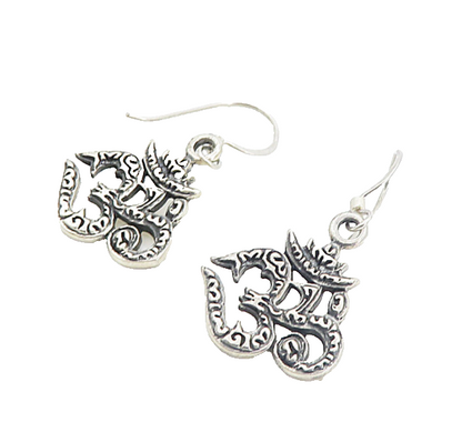 925 Sterling Silver  Vintage Om Spiritual Symbol Dangle Earrings  EG3495