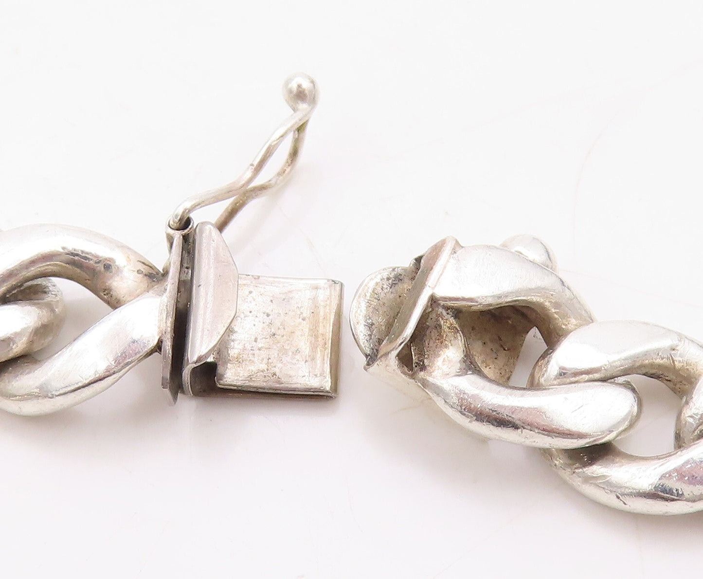 925 Sterling Silver Vintage Necklace Heavy Curb Link Triangle Cut CZ  NE4382