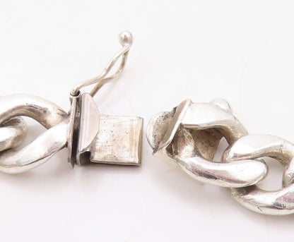 925 Sterling Silver Vintage Necklace Heavy Curb Link Triangle Cut CZ  NE4382
