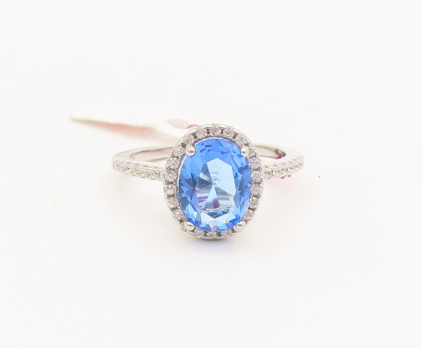 925 Sterling Silver  Vintage Oval Tanzanite Halo CZ Band Ring Sz 6.75  RG26812