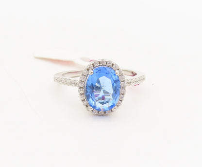 925 Sterling Silver  Vintage Oval Tanzanite Halo CZ Band Ring Sz 6.75  RG26812