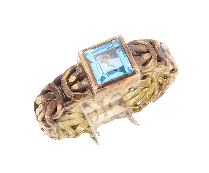 925 Sterling Silver Vintage Ring Intrinsic Breaded Blue Square CZ Sz 6.5 RG28861