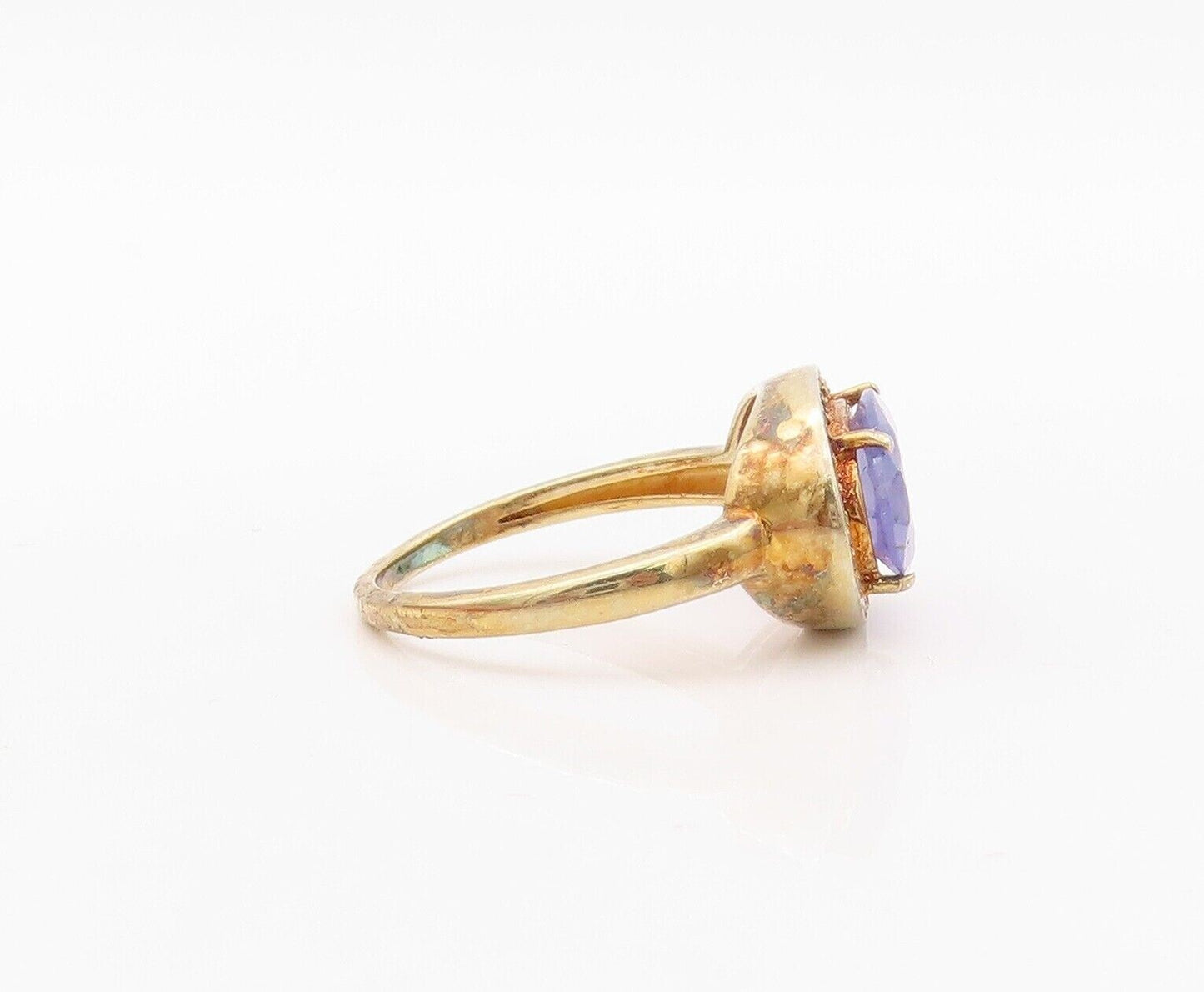 925 Sterling Silver Vintage Ring Gold Plated Diamonds & Tanzanite  Sz 8  RG30025