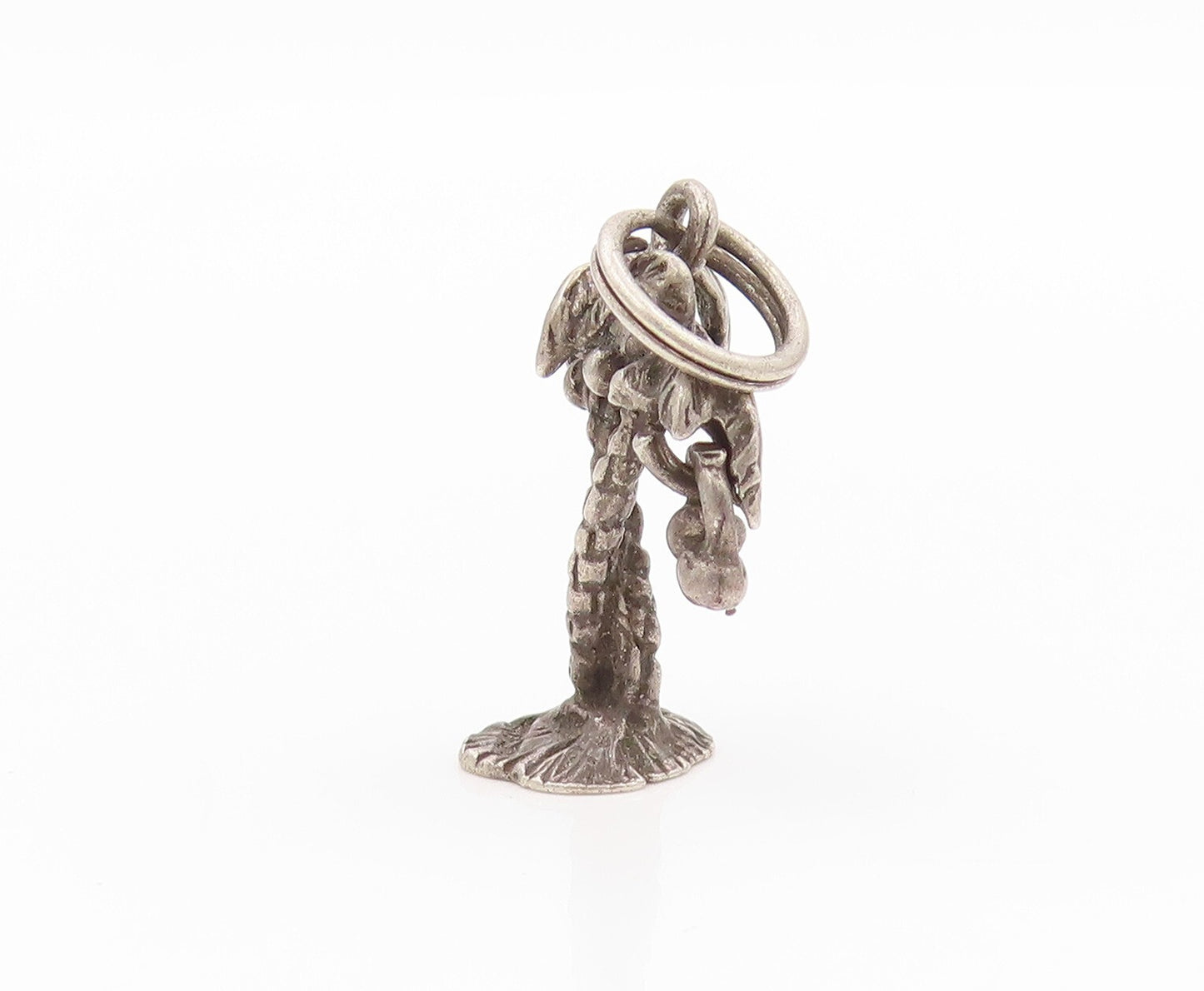 925 Sterling Silver Vintage Pendant Dark Tone Cutout Coconut Tree Charm  PT23919