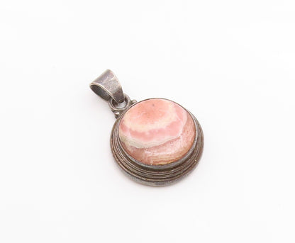 925 Sterling Silver Vintage Cabochon Cut Rhodochrosite Round Pendant  PT17926