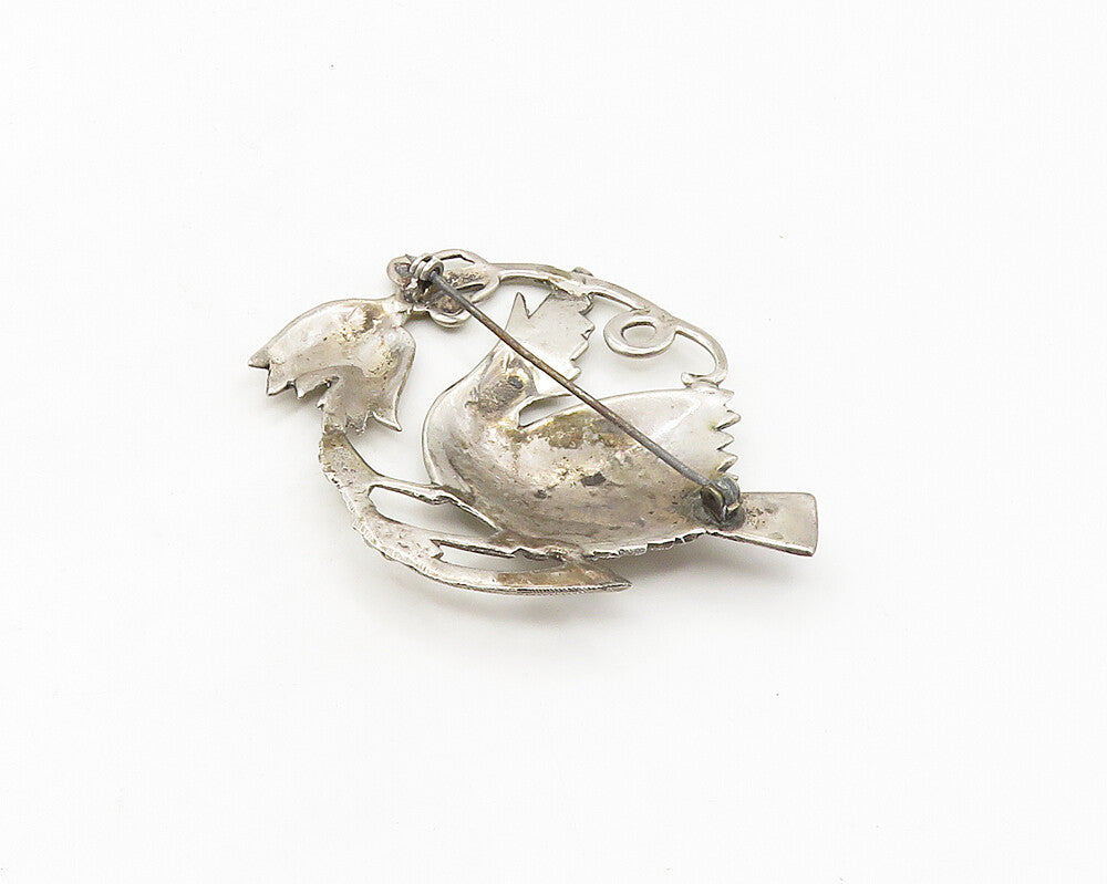 925 Sterling Silver  Vintage Antique Perched Bird Shiny Brooch Pin  BP6693