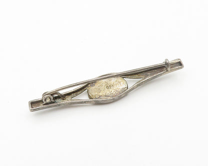 925 Sterling Silver  Vintage Inlaid Jasper Split Dark Tone Brooch Pin  BP5743