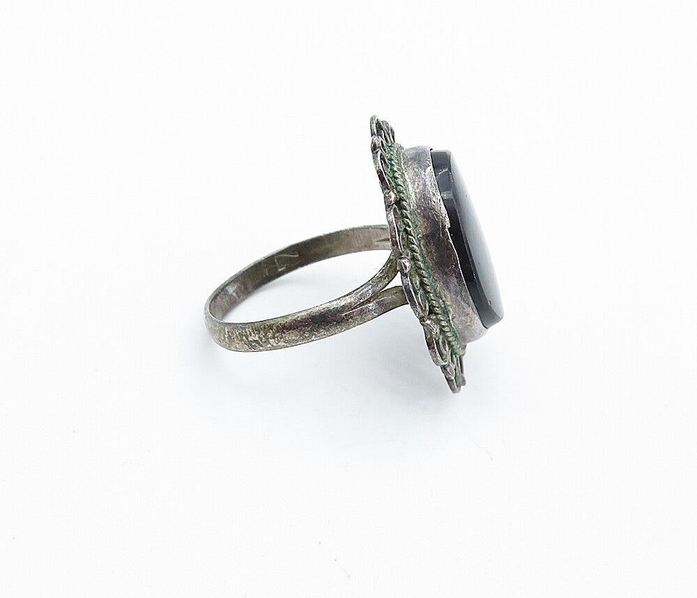 MEXICO 925 Sterling Silver  Vintage Black Onyx Cocktail Ring Sz 7  RG5952