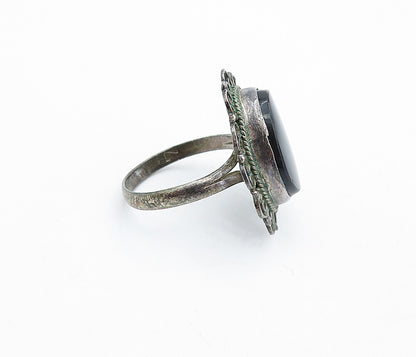 MEXICO 925 Sterling Silver  Vintage Black Onyx Cocktail Ring Sz 7  RG5952