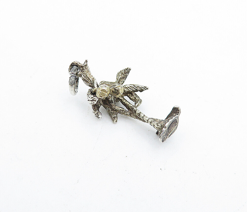 925 Sterling Silver  Vintage Petite Dark Tone Palm Trees Drop Pendant  PT2849