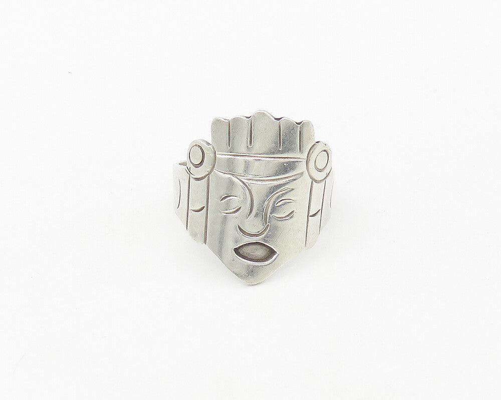 MEXICO 925 Silver  Vintage Warrior Head Adjustable Band Ring Sz 7  RG17511