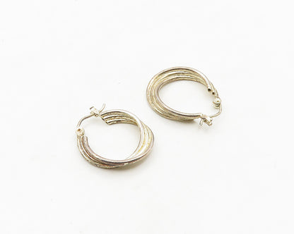 925 Sterling Silver  Vintage Shiny Fluted Round Hoop Earrings  EG9549