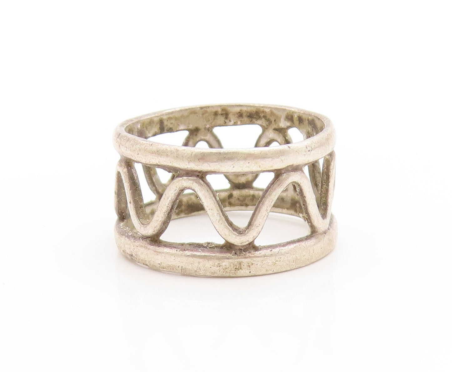 925 Sterling Silver Vintage Ring Openwork Wave Cuff Ripple Band  Sz 7.5  RG33653