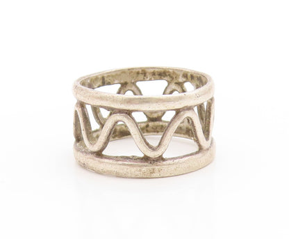 925 Sterling Silver Vintage Ring Openwork Wave Cuff Ripple Band  Sz 7.5  RG33653