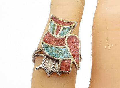 925 Silver  Vintage Antique Turquoise & Jasper Cocktail Ring Sz 6.5  RG7032