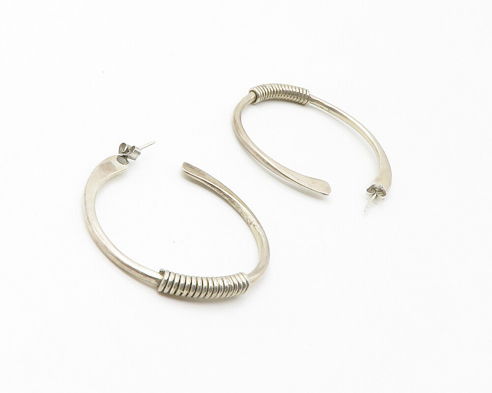 925 Sterling Silver  Vintage Dark Tone Wrapped Detail JHoop Earrings  EG7312
