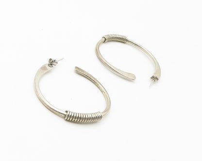 925 Sterling Silver  Vintage Dark Tone Wrapped Detail JHoop Earrings  EG7312