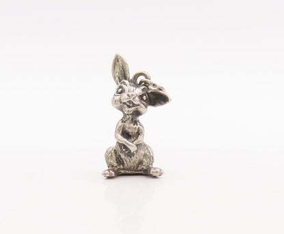 925 Sterling Silver Vintage Pendant JEWEL ART 3D Carved Bunny Charm  PT23460