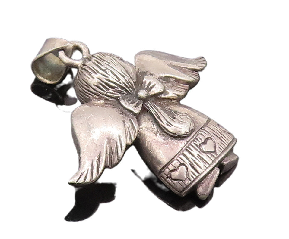 925 Sterling Silver Vintage Pendant Carved Back Facing Flying Angle  PT22656