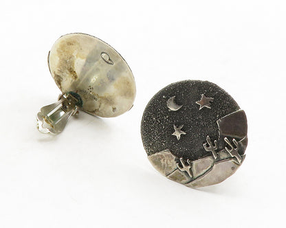 925 Sterling Silver  Vintage Oxidized Desert Night Non Pierce Earrings  EG6836