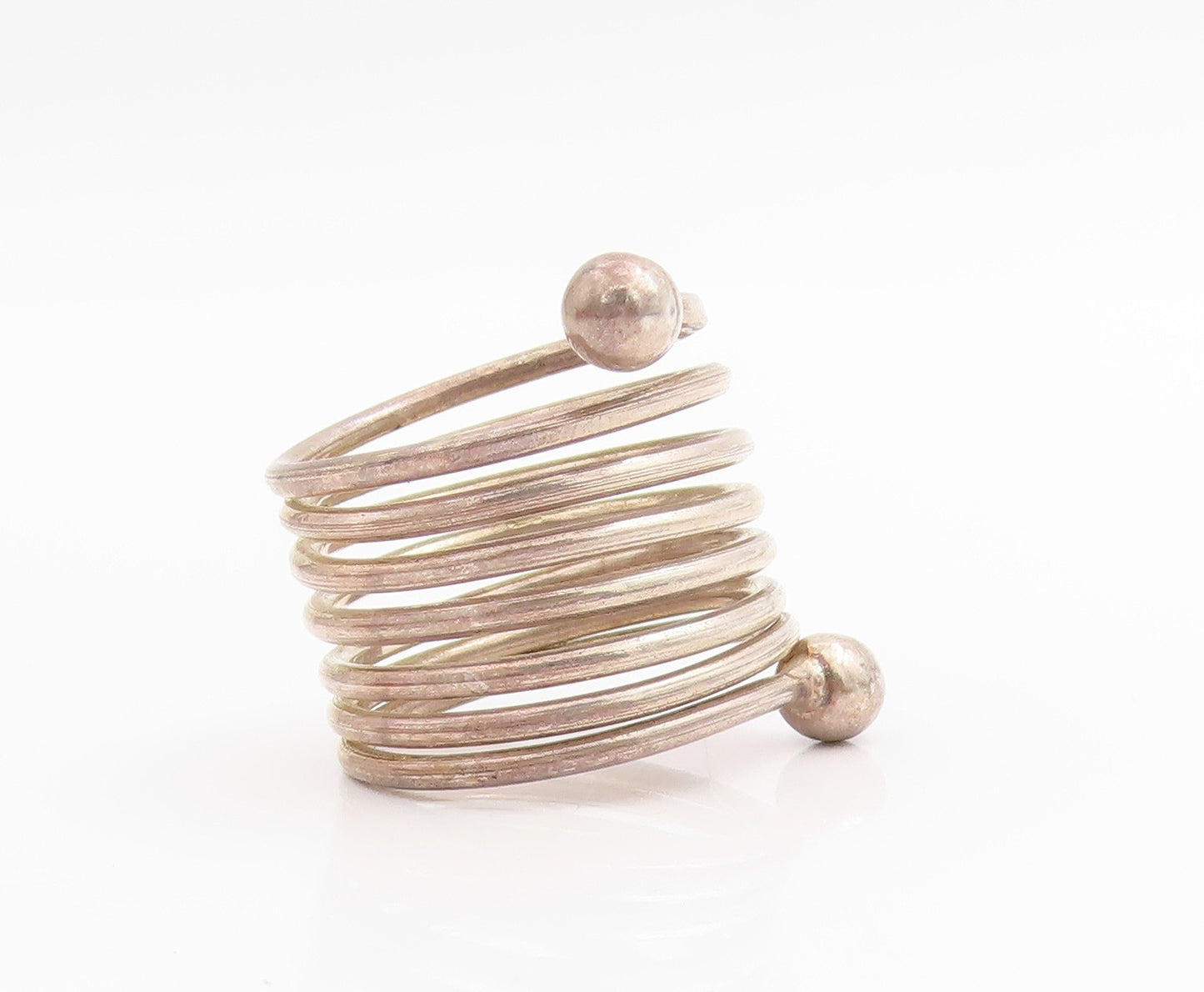 925 Sterling Silver Vintage Ring Coiled Wire With Ball Ends Band  Sz 9  RG33908