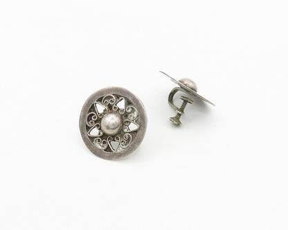 MEXICO 925 Silver  Vintage Pretzel Swirl Floral Non Pierce Earrings  EG9742